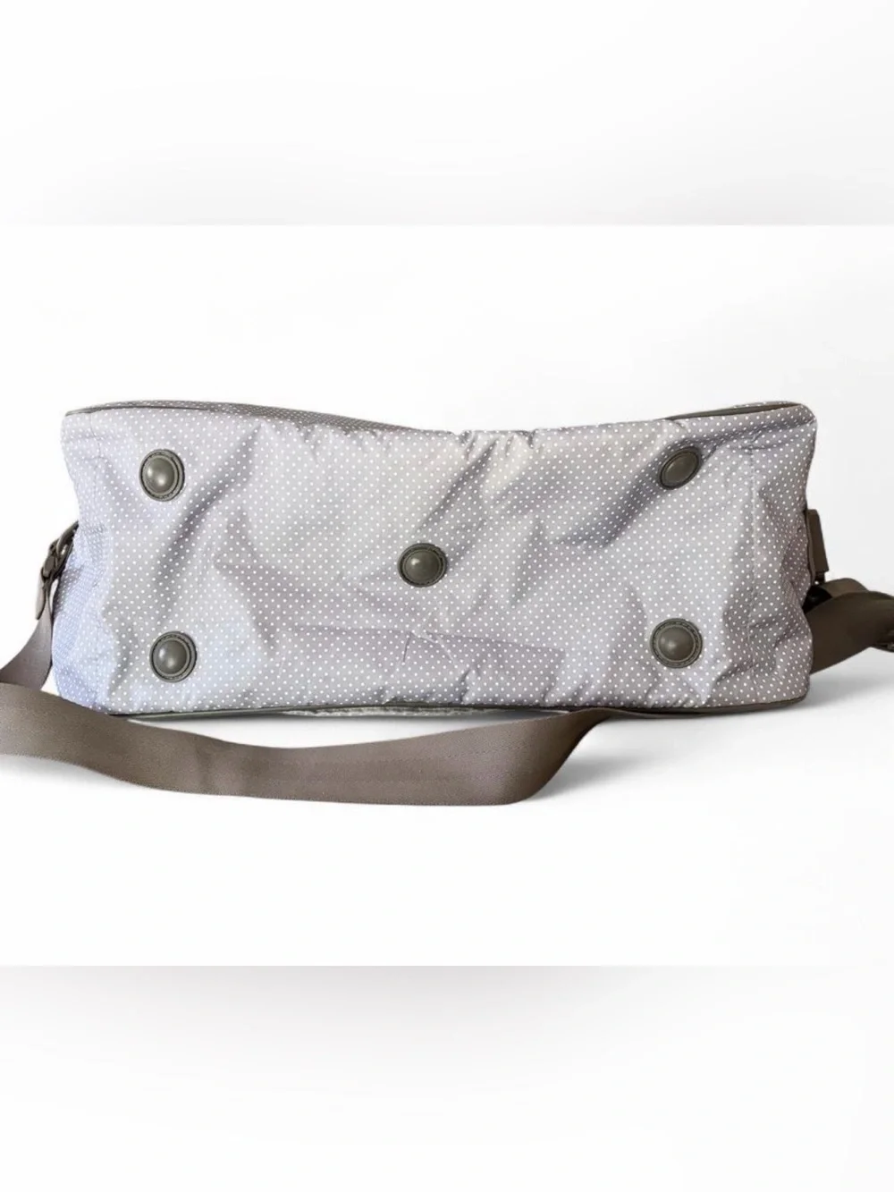 LeSportsac Large Gray Weekender Duffle Bag with White Polka Dots